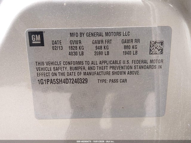 Aukcja sprzedaży 2013 Chevrolet Cruze Ls Auto, vin: 1G1PA5SH4D7240329, numer aukcji: 46260475