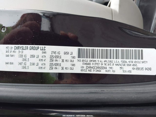 2010 Dodge Grand Caravan Se მანქანა იყიდება აუქციონზე, vin: 2D4RN4DE3AR426944, აუქციონის ნომერი: 46260519