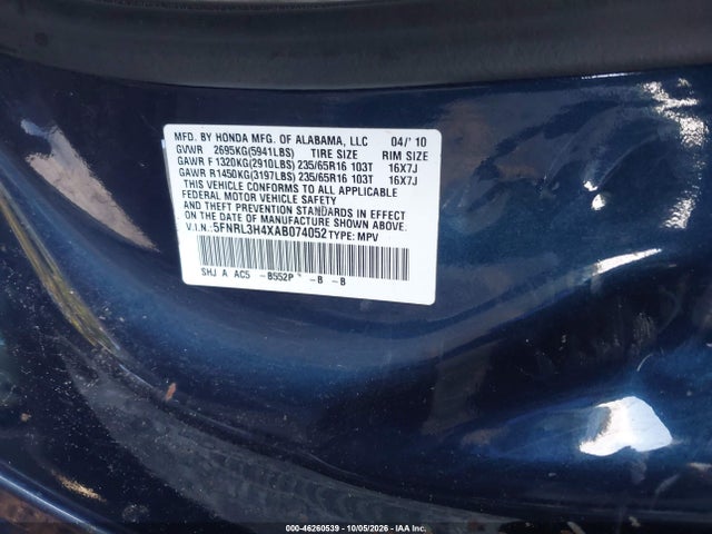 Продаж на аукціоні авто 2010 Honda Odyssey Ex, vin: 5FNRL3H4XAB074052, номер лоту: 46260539