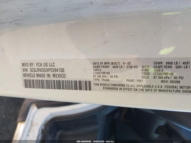 46260586 :رقم المزاد ، 3C6LRVDGXPE594130 vin ، 2023 Ram Promaster 2500 High Roof 159 Wb مزاد بيع
