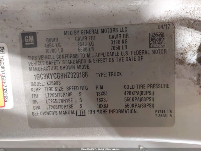 Aukcja sprzedaży 2017 Chevrolet Silverado 3500hd Wt, vin: 1GC3KYCG8HZ320186, numer aukcji: 46260587