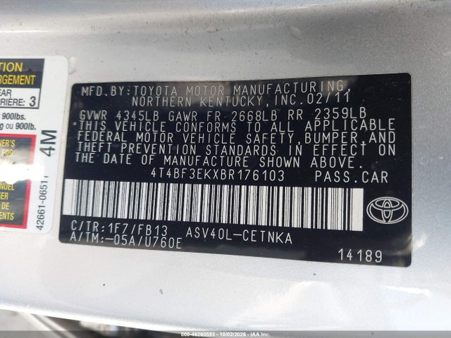 Продаж на аукціоні авто 2011 Toyota Camry Le, vin: 4T4BF3EKXBR176103, номер лоту: 46260593