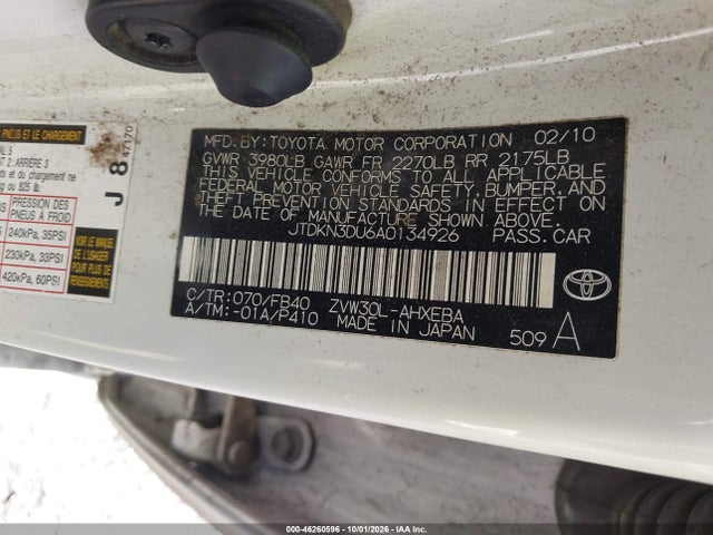 Aukcja sprzedaży 2010 Toyota Prius Iii, vin: JTDKN3DU6A0134926, numer aukcji: 46260596