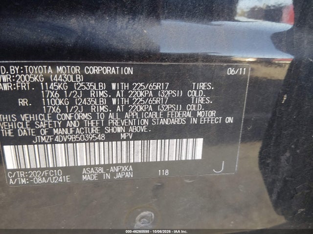 Продажа на аукционе авто 2011 Toyota Rav4, vin: JTMZF4DV9B5039548, номер лота: 46260598