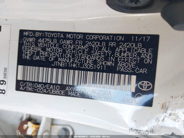 2018 Toyota Camry Se მანქანა იყიდება აუქციონზე, vin: JTNB11HK1J3051911, აუქციონის ნომერი: 46260612