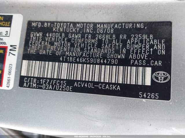 Aukcja sprzedaży 2009 Toyota Camry Se, vin: 4T1BE46K59U844790, numer aukcji: 46260649