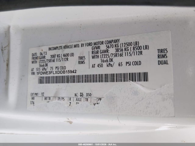 46260661 :رقم المزاد ، 1FDWE3FLXDDB15942 vin ، 2013 Ford E-350 Cutaway مزاد بيع