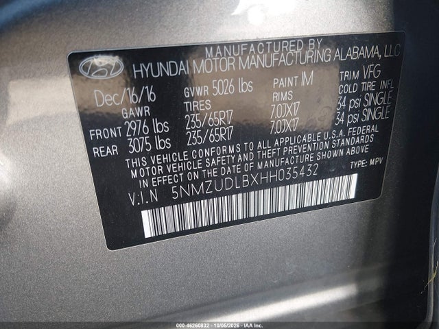 Aukcja sprzedaży 2017 Hyundai Santa Fe Sport 2.4l, vin: 5NMZUDLBXHH035432, numer aukcji: 46260832