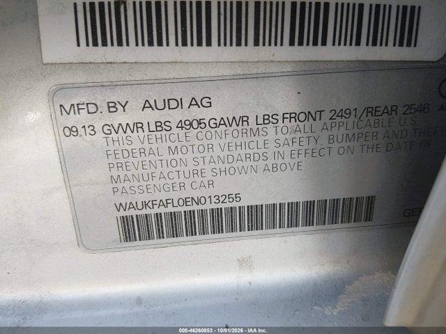 Auction sale of the 2014 Audi A4 2.0t Premium, vin: WAUKFAFL0EN013255, lot number: 46260853