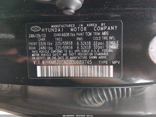 Продаж на аукціоні авто 2013 Hyundai Tucson Limited, vin: KM8JUCAC0DU689745, номер лоту: 46260855