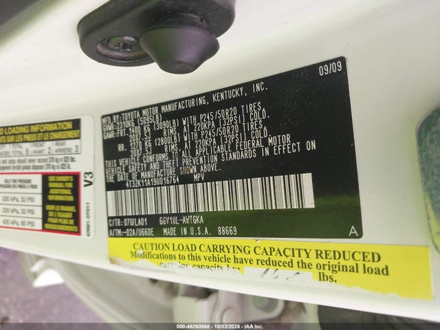 46260868 :رقم المزاد ، 4T3ZK11A19U016764 vin ، 2009 Toyota Venza Base V6 مزاد بيع