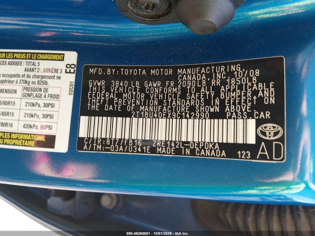 Aukcja sprzedaży 2009 Toyota Corolla Le, vin: 2T1BU40EX9C142990, numer aukcji: 46260881