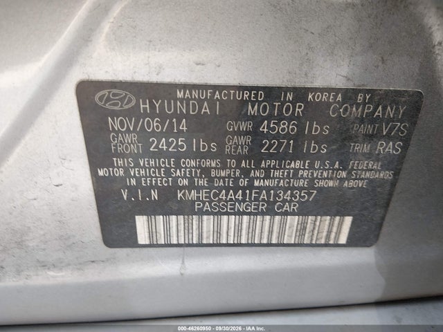 Продаж на аукціоні авто 2015 Hyundai Sonata Hybrid, vin: KMHEC4A41FA134357, номер лоту: 46260950