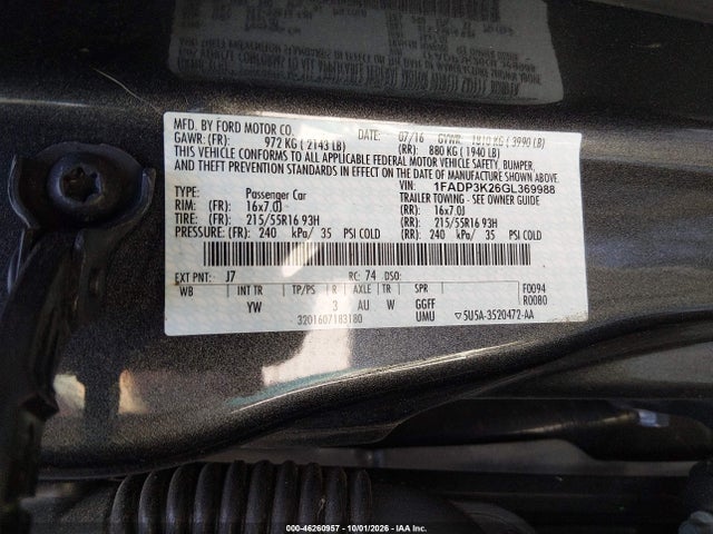 Продаж на аукціоні авто 2016 Ford Focus Se, vin: 1FADP3K26GL369988, номер лоту: 46260957