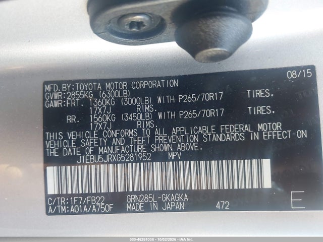 Toyota 4RUNNER SR5 2016 JTEBU5JRXG5281952 Image 9