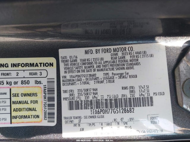 Продажа на аукционе авто 2016 Ford Fusion Se, vin: 1FA6P0H77G5128682, номер лота: 46261055