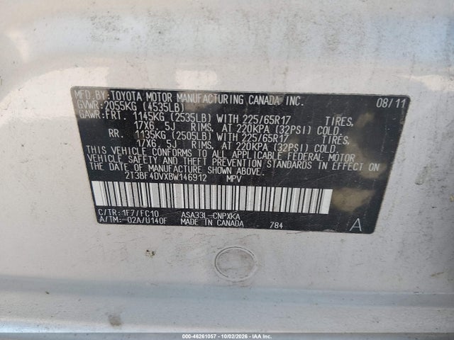 Продаж на аукціоні авто 2011 Toyota Rav4, vin: 2T3BF4DVXBW146912, номер лоту: 46261057