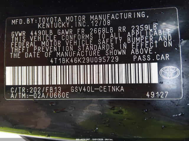 Продаж на аукціоні авто 2009 Toyota Camry Le V6, vin: 4T1BK46K29U095729, номер лоту: 46261067