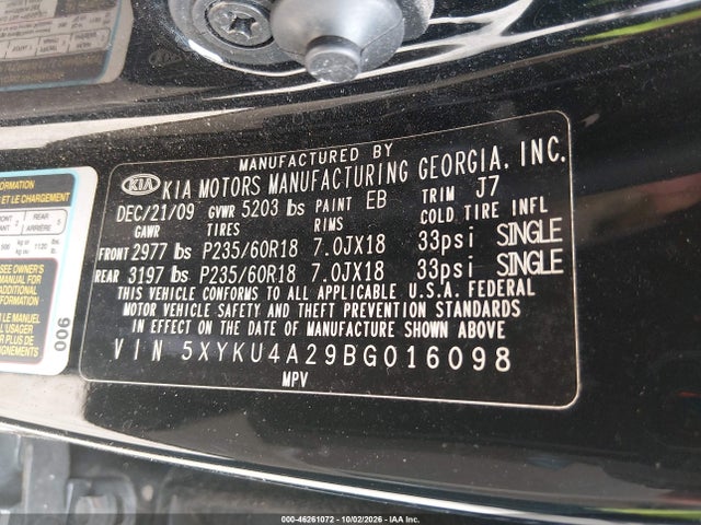 Продажа на аукционе авто 2011 Kia Sorento Ex V6, vin: 5XYKU4A29BG016098, номер лота: 46261072