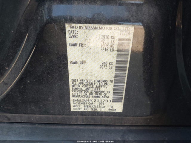 Aukcja sprzedaży 2015 Nissan Altima 2.5 Sv, vin: 1N4AL3AP3FC211733, numer aukcji: 46261073
