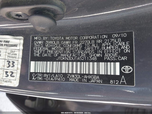 Aukcja sprzedaży 2010 Toyota Prius Iv, vin: JTDKN3DU1A5211348, numer aukcji: 46261074
