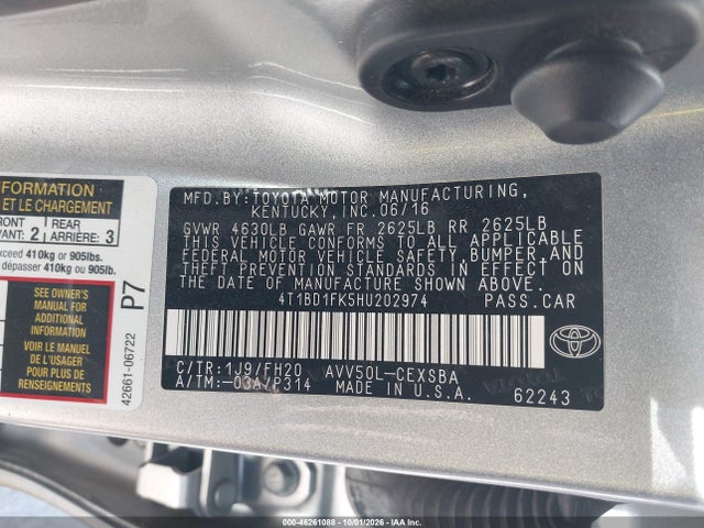 2017 Toyota Camry Hybrid Se მანქანა იყიდება აუქციონზე, vin: 4T1BD1FK5HU202974, აუქციონის ნომერი: 46261088