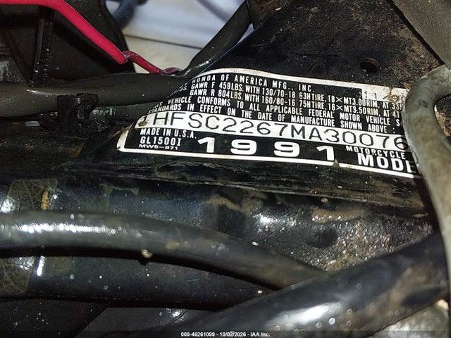 Aukcja sprzedaży 1991 Honda Gl1500 I, vin: 1HFSC2267MA300766, numer aukcji: 46261099