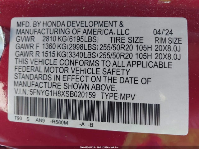 Продажа на аукционе авто 2025 Honda Pilot Elite, vin: 5FNYG1H8XSB020159, номер лота: 46261126