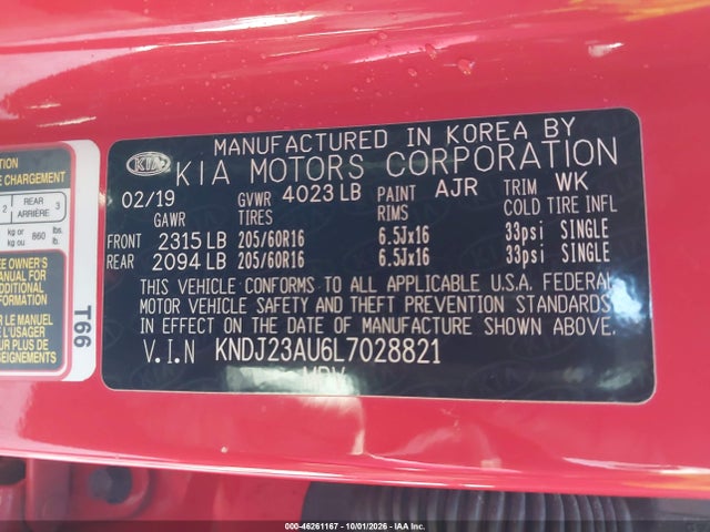 2020 Kia Soul Lx მანქანა იყიდება აუქციონზე, vin: KNDJ23AU6L7028821, აუქციონის ნომერი: 46261167