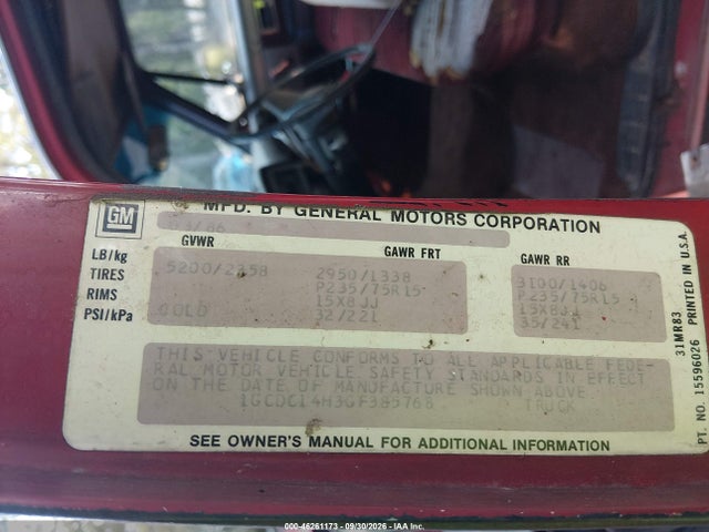 Продаж на аукціоні авто 1986 Chevrolet C10, vin: 1GCDC14H3GF385768, номер лоту: 46261173
