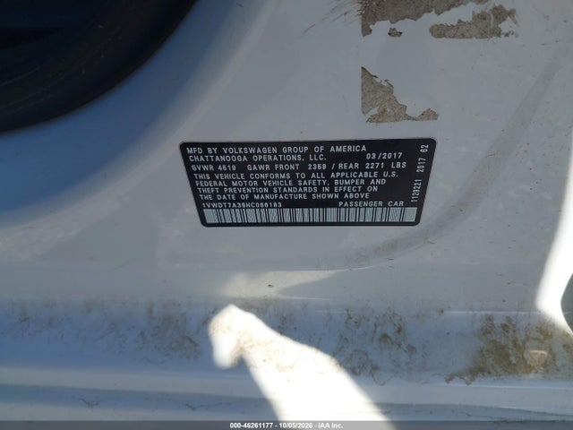 Продаж на аукціоні авто 2017 Volkswagen Passat 1.8t R-line, vin: 1VWDT7A38HC066183, номер лоту: 46261177