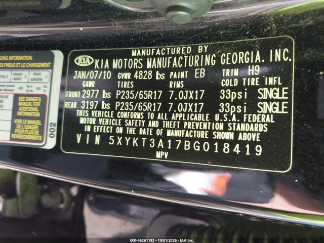 Продаж на аукціоні авто 2011 Kia Sorento, vin: 5XYKT3A17BG018419, номер лоту: 46261193
