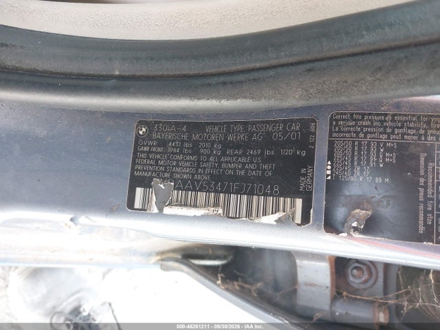 Продаж на аукціоні авто 2001 Bmw 330i, vin: WBAAV53471FJ71048, номер лоту: 46261211