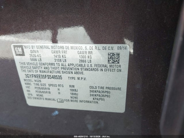 Продаж на аукціоні авто 2015 Cadillac Srx Luxury Collection, vin: 3GYFNEE35FS548535, номер лоту: 46261215