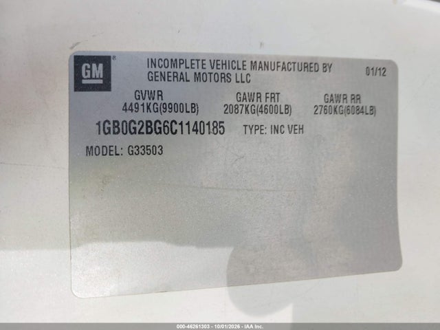 Продаж на аукціоні авто 2012 Chevrolet Express Cutaway Work Van, vin: 1GB0G2BG6C1140185, номер лоту: 46261303