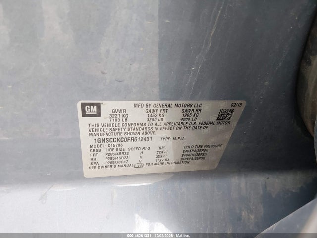 Продажа на аукционе авто 2015 Chevrolet Tahoe Ltz, vin: 1GNSCCKC0FR612431, номер лота: 46261331