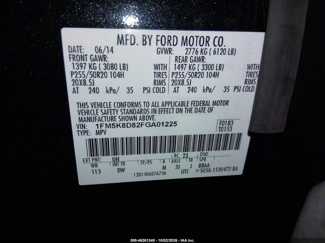 Ford EXPLORER XLT 2015 1FM5K8D82FGA01225 Image 9