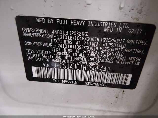 Продажа на аукционе авто 2017 Subaru Forester 2.5i Limited, vin: JF2SJAJC1HH565442, номер лота: 46261359