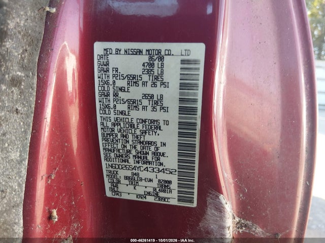 Aukcja sprzedaży 2000 Nissan Frontier Xe, vin: 1N6DD26S4YC433452, numer aukcji: 46261419