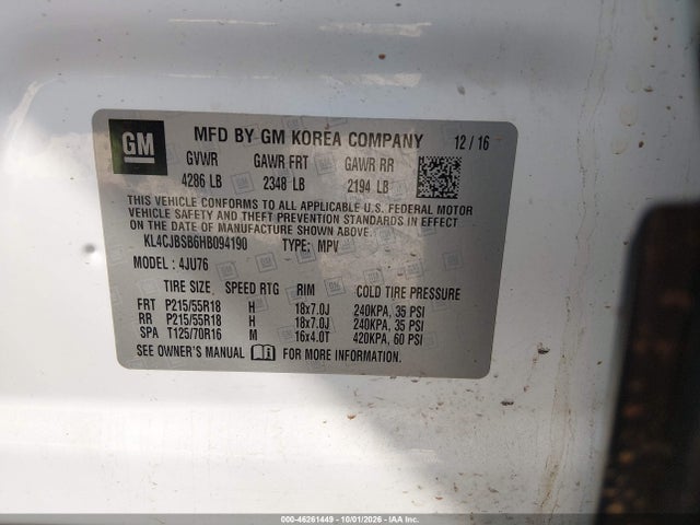 Продаж на аукціоні авто 2017 Buick Encore Preferred Ii, vin: KL4CJBSB6HB094190, номер лоту: 46261449