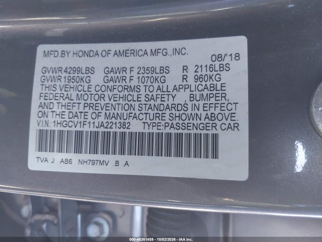 1HGCV1F11JA221382 Honda ACCORD LX