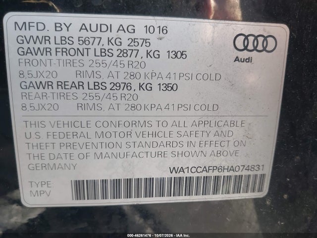 Aukcja sprzedaży 2017 Audi Sq5 3.0t Premium Plus, vin: WA1CCAFP6HA074831, numer aukcji: 46261476