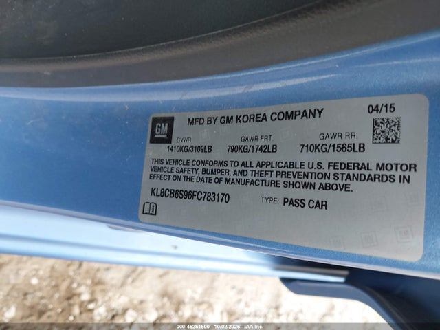 46261500 :رقم المزاد ، KL8CB6S96FC783170 vin ، 2015 Chevrolet Spark Ls Cvt مزاد بيع