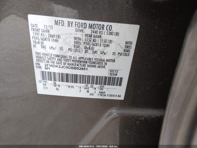 Aukcja sprzedaży 2013 Ford Edge Sel, vin: 2FMDK3JC9DBB52851, numer aukcji: 46261513