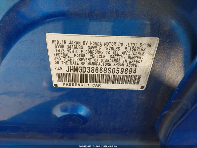 Aukcja sprzedaży 2008 Honda Fit Sport, vin: JHMGD38668S059694, numer aukcji: 46261527