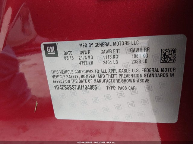 46261546 :رقم المزاد ، 1G4ZS5SS7JU134085 vin ، 2018 Buick Lacrosse Premium مزاد بيع
