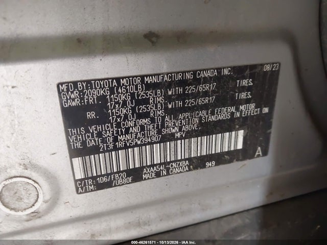 46261571 :رقم المزاد ، 2T3F1RFV5PW394907 vin ، 2023 Toyota Rav4 Le مزاد بيع