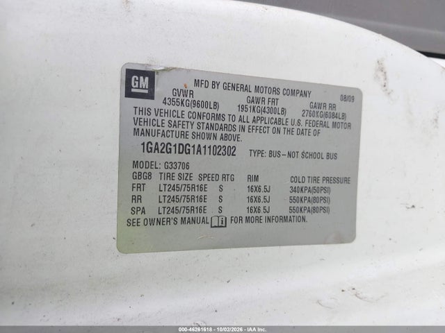 Продажа на аукционе авто 2010 Chevrolet Express 3500 Lt, vin: 1GA2G1DG1A1102302, номер лота: 46261618