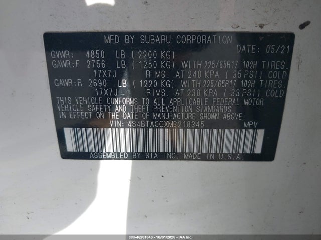 Subaru Outback Premium 2021 4S4BTACCXM3218345 Image 9