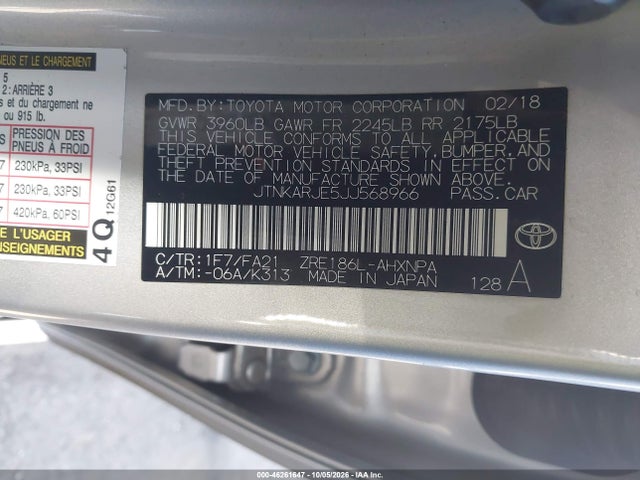 46261647 :رقم المزاد ، JTNKARJE5JJ568966 vin ، 2018 Toyota Corolla Im مزاد بيع
